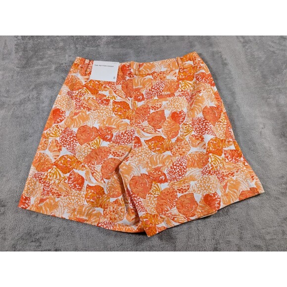 LOFT Peyton Shorts 8 Orange White Seashell Linen Blend Pleated Summer - Picture 3 of 10